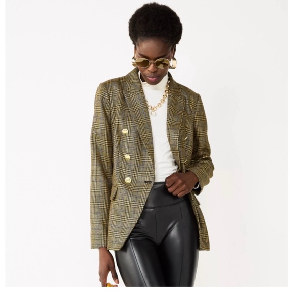 Nine West Jackets & Blazers - Nine West golden Metallic Double Breasted jacket plaid holiday festive size XXL